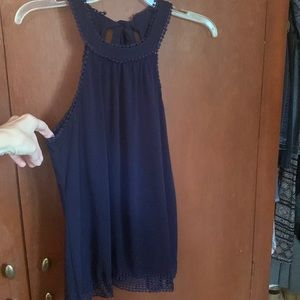 Sleeveless navy blue blouse